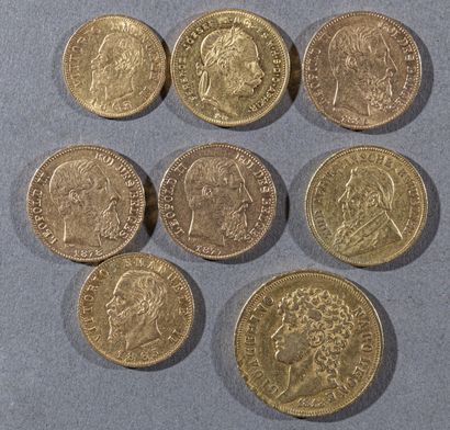 null Lot de huit pièces d'or étrangères : Italie : 40 lires or 1813; 20 lires or...