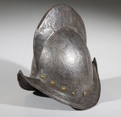 null France

Morion in forged steel decorated with engravings of trophies of arms,...