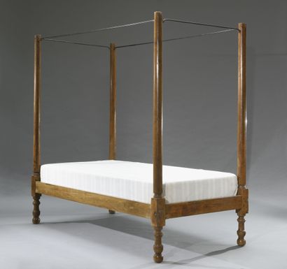 Carmelite bed in oak with four uprights,...