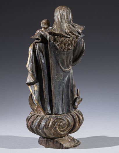 null Large statuette of Virgin and Child standing, draped, feet on the crescent moon...