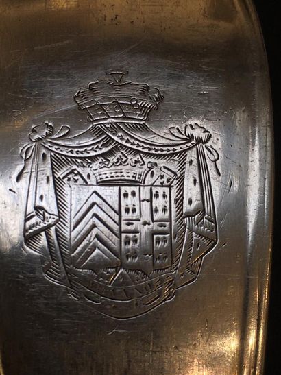 null Silver ladle with threaded pattern, engraved with the coat of arms of Gustave...