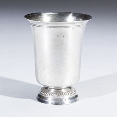 null Silver tulip tumbler, the pedestal with gadroons, the threaded neck monogrammed...