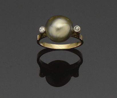 18K (750°/°°) two-tone gold ring centered...