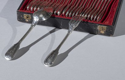 null Twelve silver flatware, filets model, numbered CMA 
Marked : Minerve, First...