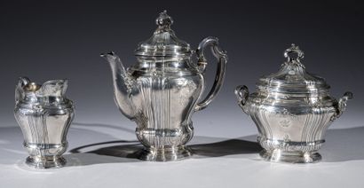 null Part of a silver tea service of baluster form with four contours decorated with...