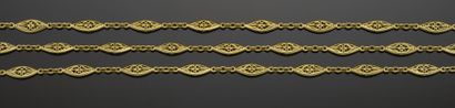 null Long antique necklace in 18K yellow gold (750°/°°) with openworked navette links...