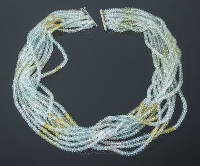 null Necklace with 12 rows of faceted gemstones (aquamarines, citrines, quartz,...),...