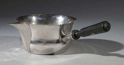 null Round silver saucepan, concave body, large pointed spout, octagonal handle in...
