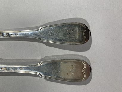 null Silver flatware with filets 
18th century
Later figured JL
Weight : 172 g B...