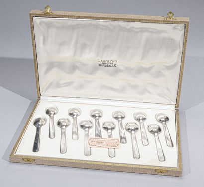 null PUIFORCAT Emile 
Twelve small silver tea or coffee spoons, Royan model 
Marked...