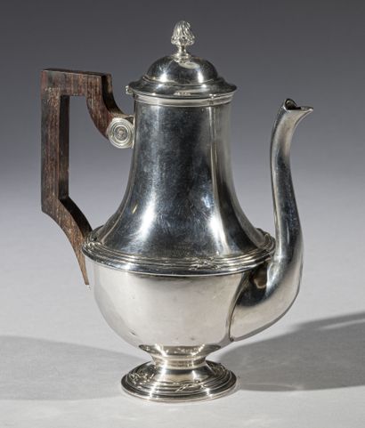 null Silver teapot of baluster form, body decorated in its middle part with a rush...
