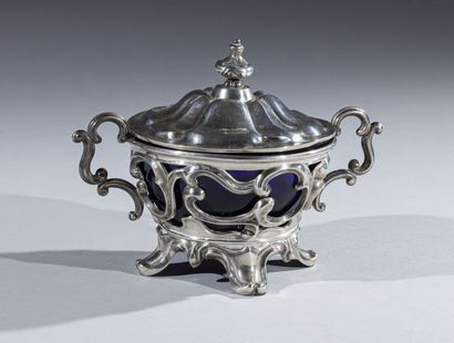 null Round covered sugar bowl in silver embossed and openwork decorated with large...