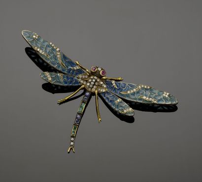 Brooch in 18K yellow gold (750°/°°) and silver...