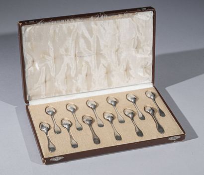 null Twelve silver mocha spoons, three-lobed spatula with pinched fillets
Marked...