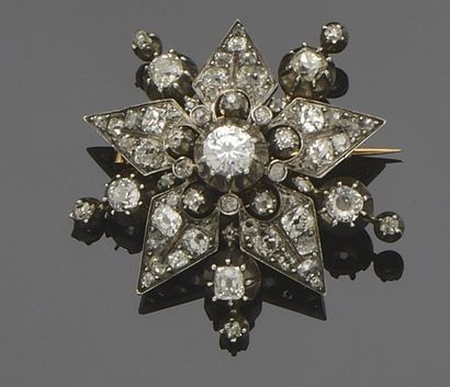null Antique silver (800°/°°) vermeil brooch featuring a flake entirely set with...