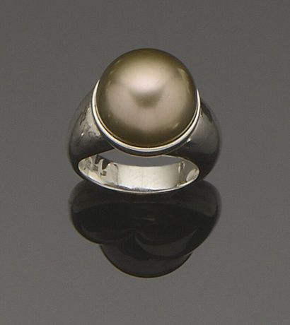 null ADLER 
Ring in 18K (750°/°°) white gold, smooth, slightly crossed, centered...