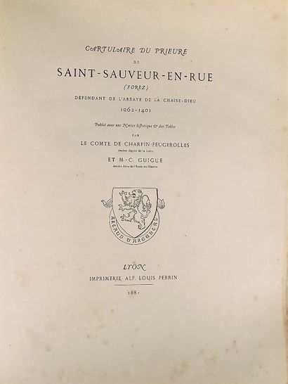 null CHARPIN-FEUGEROLLES (Cte de) - GUIGUE (M.C.). Cartulary of the Priory of Saint-Sauveur-en-Rue...