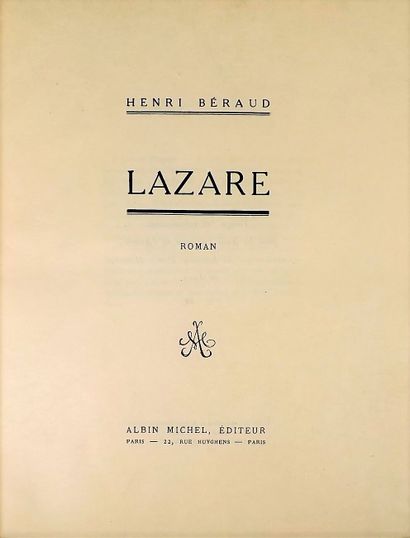 null BERAUD (H). LAZARE. Paris, Albin-Michel, 1924. Grand in-8, demi chagrin écrasé...