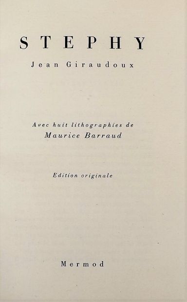 null GIRAUDOUX (Jean). Stephy. Paris, Mermod (1929). In-12, half lilac bradel morocco...