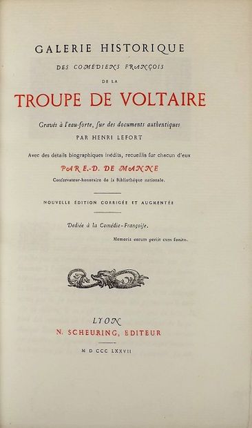 null MANNE (E. de). Galerie historique des comédiens françois de la troupe de Voltaire....