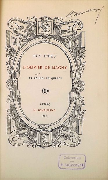 null MAGNY (Olivier de). Les Odes d'Olivier de Magny de Cahors en Quercy. Lyon, Scheuring,...