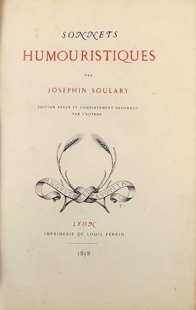 null SOULARY (Joséphin). Sonnets humouristiques. Lyon, Scheuring, 1858. In-8, demi-maroquin...
