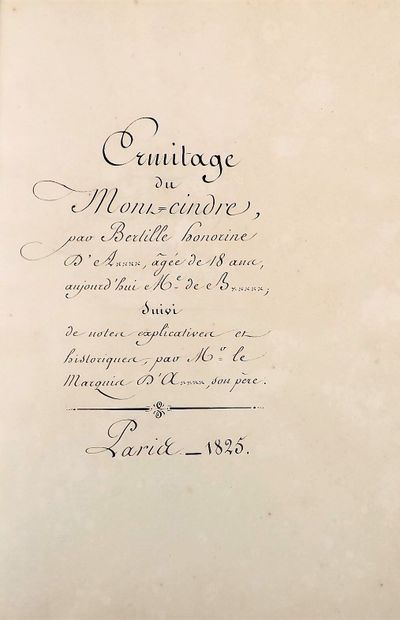 null Manuscript - [A**... Bertille Honorine d']. ERMITAGE DU MONT-CINDRE by Bertille...