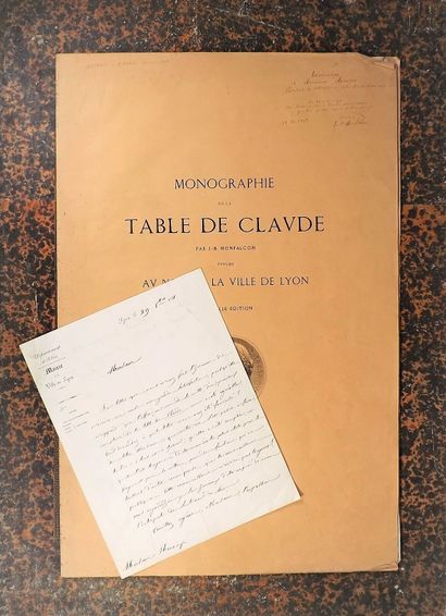 null MONFALCON (J.-B.). Monographie de la table de Claude… Lyon, Imprimerie de Louis...