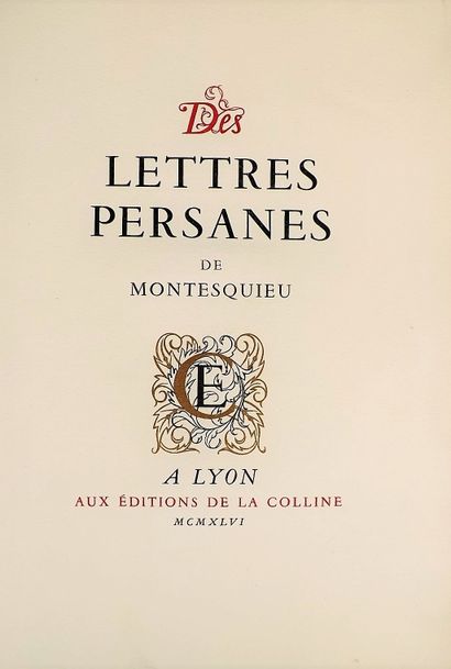 MONTESQUIEU. Des lettres persanes. Lyon,...