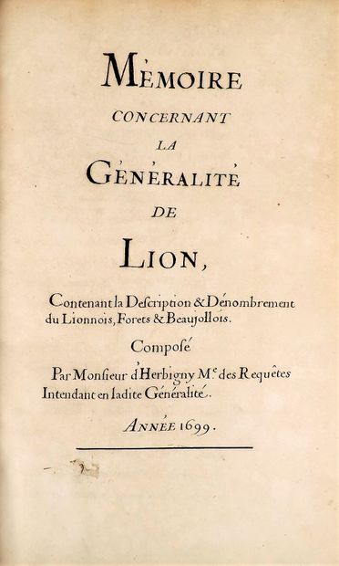null Manuscrit - HERBIGNY (Lambert d'). MEMOIRE CONCERANT LA GENERALITE DE LION,...
