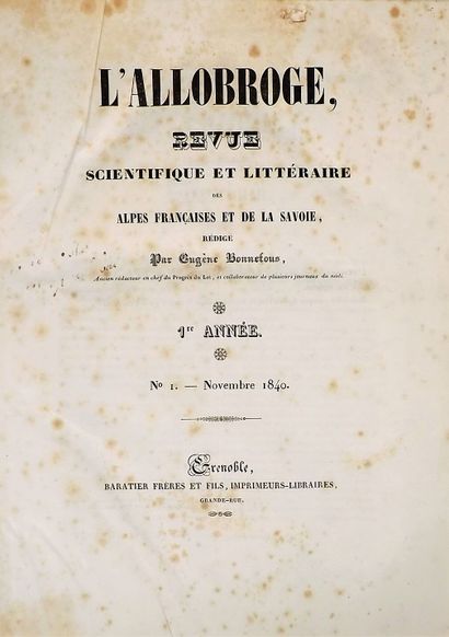 null BONNEFOUS (Eugène). L'Allobroge. Grenoble, Baratier, 1840-1842. 2 vol. in-4°,...