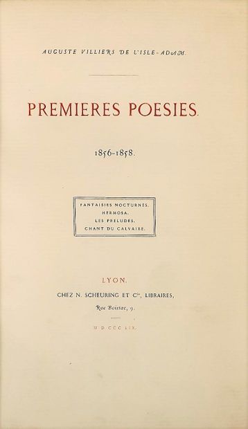 null VILLIERS de L'ISLE ADAM (Auguste). Premières poésies 1856-1858. Fantaisies nocturnes....