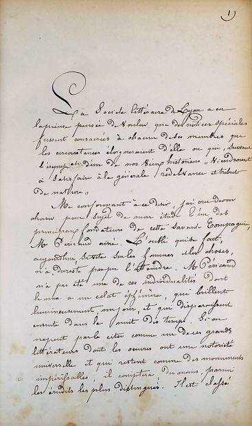 null Manuscript - NIEPCE (Léopold). BIOGRAPHY OF PERICAUD AINE. Lyon, 1880. In folio,...