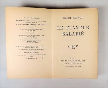null BERAUD (H). LE FLANEUR SALARIE. Paris, Les Editions de France, 1927. In-8, broché.
	Edition...