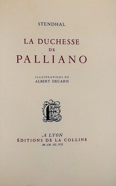 null STENDHAL. La Duchesse de Palliano - Les Cenci. Lyon, Edition de la Colline,...