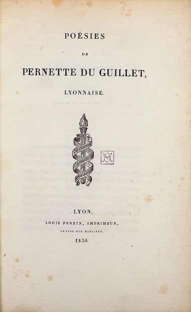 null DU GUILLET (Pernette). Poésies de Pernette du Guillet, Lyonnaise. Lyon, Perrin,...