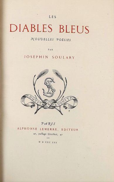 null SOULARY (Joséphin). The blue devils. New poems. Paris, Lemerre, 1870. In-8,...
