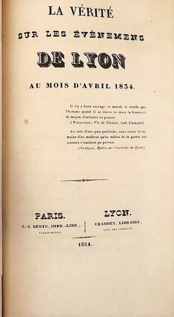 null MONFALCON (J.-B.). Histoire des insurrections de Lyon, en 1831 et en 1834. …...