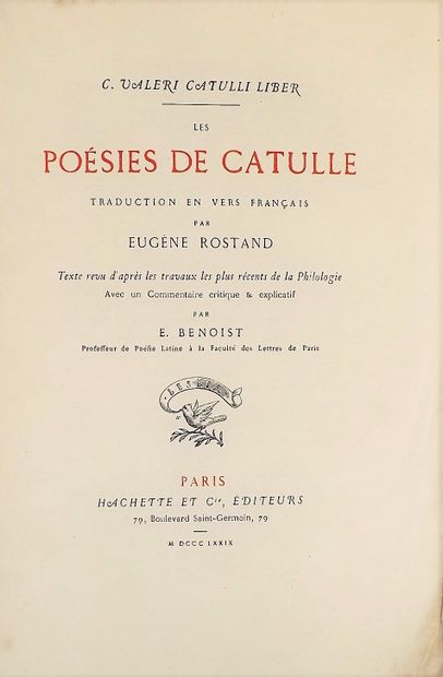 null CATULLE (Valère). Les poésies de Catulle. Paris, Hachette (Imp. Louis Perrin...