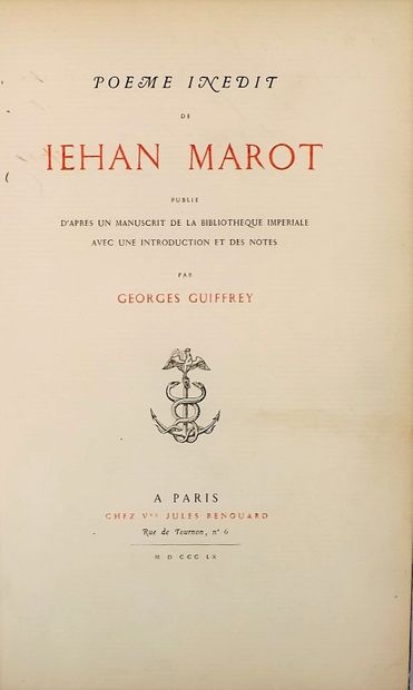 MAROT (Jean). Poème inédit de de Iean Marot,...