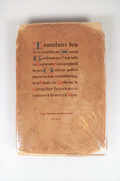 null ALLUT (Paul). Inventory of the titles collected by Samuel Guichenon, preceded...