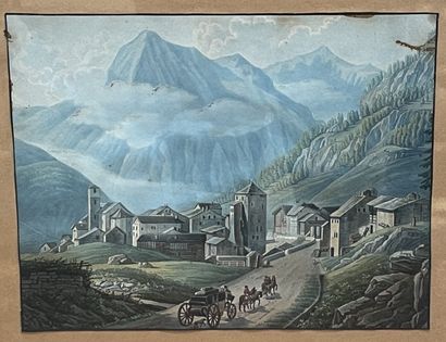 null Ecole suisse XIXe siècle
Paysages de montagne animés
Deux gravures rehaussées
H....