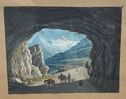 null Ecole suisse XIXe siècle
Paysages de montagne animés
Deux gravures rehaussées
H....