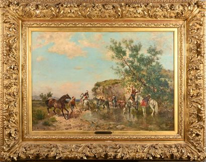 null Georges WASHINGTON (1827-1901)

Halte de cavaliers arabes

Huile sur toile,...
