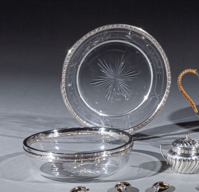 @ Engraved crystal bowl and dish, silver...