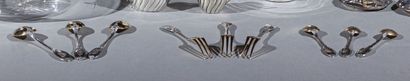 null Set of twelve silver and vermeil dessert spoons and forks, with chased foliage...