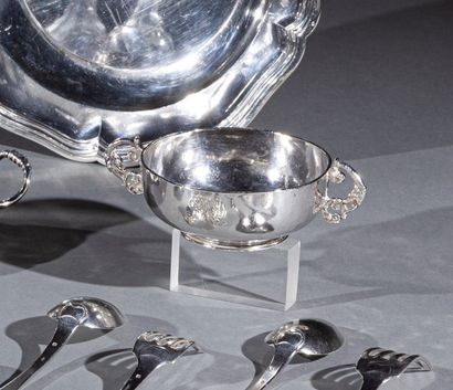 Silver wedding cup with two handles with...