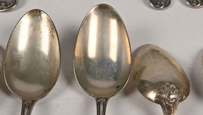 null Set of six large and six small silver flatware, the handle slightly violonné...