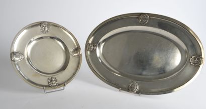 Long dish and round dish in silver chased...