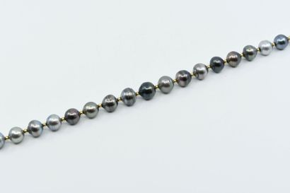 null Collier orné de perles grises de Tahiti alterné de petite billes en or 14K (585°/°°)
Poids...